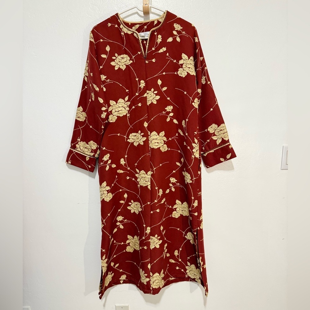 Oscar de la Renta Red and Gold Floral Caftan/kaftan. Y2K